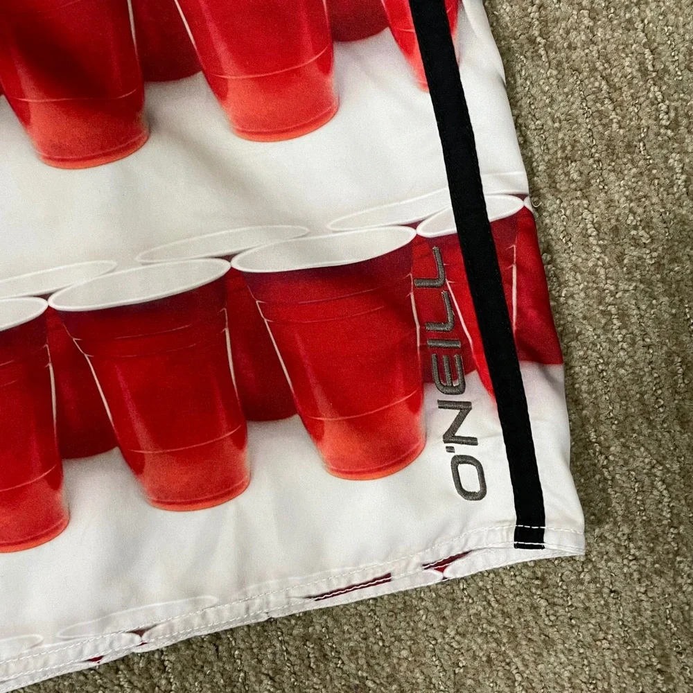 O'Neill Board Shorts Mens 38 Red Blue Solo Cup Beer Pong‎ Flag Patriotic Frat
